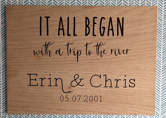 “It all began” custom anniversary/first date/memory sign