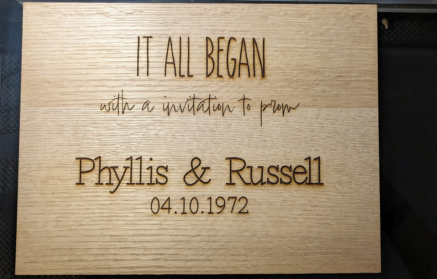 “It all began” custom anniversary/first date/memory sign